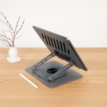 TooQ Soporte Elevador con rotación 360° y ajustable, para dispositivos de 11-17, Color Gris Oscuro