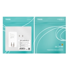 TooQ Cargador de viaje Tipo C y Tipo A, GaN 65W, USB-C/PD + USB-A/QC, Blanco