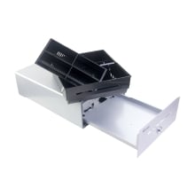 TPV CAJON PORTAMONEDAS EQUIP  ALUMINIO APERTURA MANUAL Y AUTOMATICA CONECTOR RJ11 COLOR PLATA