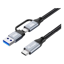 Cable Equip HQ Usb-C a Usb-C 1m Usb3.2 100W con Adapt. Usb-A forro malla
