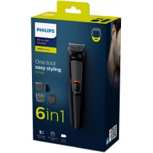 RECORTADORA DE BARBA PHILIPS MG3710/15 6 EN 1 4 PEINES GUIA BATERIA 60min COLOR NEGRO