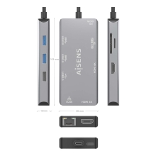 AISENS ASUC-9P018-GR base para portátil y replicador de puertos Alámbrico USB 3.2 Gen 1 (3.1 Gen 1) Type-C