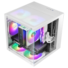Caja mATX Mars Gaming MC-CUBEW GPU MAX 260mm Cubo Panoramico ARGB USB-C Blanco