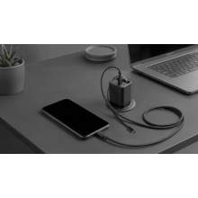 Cargador USB GAN MARS GAMING 65W 1xUSB-C 1xUSB-A cable retráctil PD negro