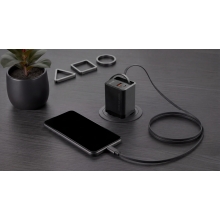 Cargador USB GAN MARS GAMING 65W 1xUSB-C 1xUSB-A cable retráctil PD negro