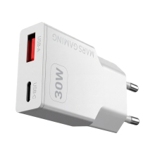 Cargador USB GAN MARS GAMING 30W 1xUSB-C 1xUSB-A PD blanco
