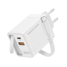 Cargador USB GAN MARS GAMING 65W 1xUSB-C 1xUSB-A cable retráctil PD blanco