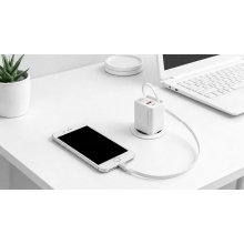 Cargador USB GAN MARS GAMING 65W 1xUSB-C 1xUSB-A cable retráctil PD blanco