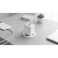 Cargador USB GAN MARS GAMING 65W 1xUSB-C 1xUSB-A cable retráctil PD blanco