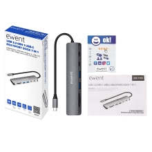 Docking USB-C 7 en 1 Ewent EW1152 1xHDMI 4K USB-C PD 100W, 2xUSB-A 1xUSB-C Datos y Lector de Tarjetas SD/TF