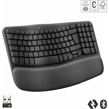 TECLADO LOGITECH WIRELESS WAVE KEYS ERGONOMICO ONDULADO REPOSITOR RECEPTOR BOLT GRAFITO