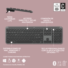 TECLADO Y MOUSE LOGITECH WIRELESS SIGNATURE SLIM MK950 MULTIDISPOSITIVO 4000 DPI ERGONOMICO GRAFITO