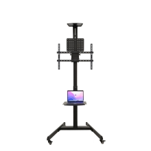 TooQ COMETA Soporte de Suelo con Ruedas con Regulación de Altura para Pantallas 37"- 70", Rotación 90°, Negro