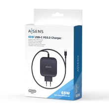 Cargador AISENS 65W PD3.0 QC3.0 1XUSB-C 1.2M, Negro
