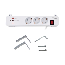 REGLETA ALIMENTACION EQUIP 245556 CON ABRAZADERA 3 TOMAS SCHUKO 2XUSB-C 1XUSB-A 20W BLANCO