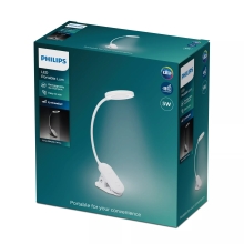 FLEXO DE PINZA PHILIPS FORYS CLIP LED 5W BATERIA RECARGABLE 4000K LUZ NEUTRA REGULABLE COLOR BLANCO
