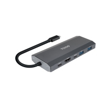 TooQ Caja externa para SSD M.2 NGFF/NVMe + HUB USB 3.2 Gen2 con 1xUSB-C/PD + 2xUSB-A + USB-C + HDMI, Gris