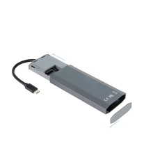 TooQ Caja externa para SSD M.2 NGFF/NVMe + HUB USB 3.2 Gen2 con 1xUSB-C/PD + 2xUSB-A + USB-C + HDMI, Gris