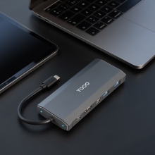 TooQ Caja externa para SSD M.2 NGFF/NVMe + HUB USB 3.2 Gen2 con 1xUSB-C/PD + 2xUSB-A + USB-C + HDMI, Gris