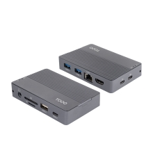 TooQ Caja externa para SSD M.2 NVMe/SATA + HUB USB-C 3.2 Gen2 con 2x USB-A 3.1 + 1x USB-A 2.0 + USB-C 3.2 Gen2 + HDMI 2.0 + RJ45 + SD/TF + AUDIO + USB-C PD 100W, Gris