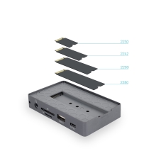 TooQ Caja externa para SSD M.2 NVMe/SATA + HUB USB-C 3.2 Gen2 con 2x USB-A 3.1 + 1x USB-A 2.0 + USB-C 3.2 Gen2 + HDMI 2.0 + RJ45 + SD/TF + AUDIO + USB-C PD 100W, Gris