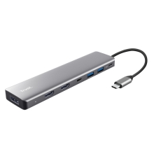 HUB USB-C TRUST DALYX 7 EN 1 ALUMINIO 2HDMI 4K  1DP 2xUSB-A 3.2 1xUSB-C PD 100W LECTOR SD MICROSD