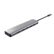 HUB USB-C TRUST DALYX 7 EN 1 ALUMINIO 2HDMI 4K  1DP 2xUSB-A 3.2 1xUSB-C PD 100W LECTOR SD MICROSD