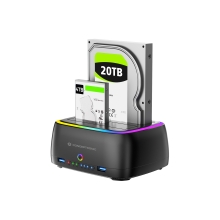 DOCKING CONCEPTRONIC DONN36B USB-C RGB DOBLE BAHIA SATA HDD SSD 2.5" 3.5" CLONADO OFFLINE 2XUSB-A SD