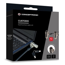 CABLE DE SEGURIDAD CONCEPTRONIC CUSTODIO02BNMT DOBLE CABEZAL CON LLAVE COMPATIBLE CON LLAVE MAESTRA
