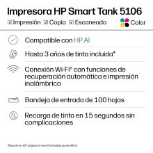 HP SMART TANK 5106 MFP COLOR 12PPM5PPM 1200 X 1200 P PP