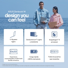 ASUS Zenbook 14 OLED UX3480QA-U1144W Copilot+ PC Copilot+ PC - Ordenador Portátil " WUXGA (Snapdragon X1-26-100, 16GB RAM, 256GB SSD, Adreno GPU, Windows 11 Home) Arctic Blue - Tec. QWERTY Esp