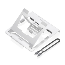 AISENS Soporte de Sobremesa Ajustable para Portatil / Tablet con USB-C Docking 7 en 1, Gris