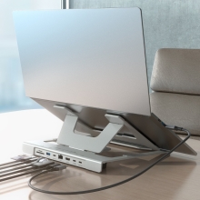 AISENS Soporte de Sobremesa Ajustable para Portatil / Tablet con USB-C Docking 7 en 1, Gris