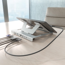 AISENS Soporte de Sobremesa Ajustable para Portatil / Tablet con USB-C Docking 7 en 1, Gris