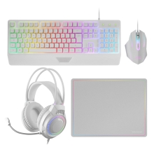 TECLADO MOUSE HEADSET Y ALFOMBRILLA MARS GAMING MCP124PROWFR H-MECH RGB 3200DPI FRANCES BLANCO