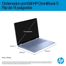 HP 14-FP0007NSX ULTRA 5 325 512GB 16GB 14.0IN WIN11 120U 35,6 cm (14") Pantalla táctil 2K LPDDR5-SDRAM SSD Wi-Fi 6 (802.11ax) Windows 11 Home Azul