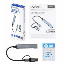 Ewent EW1154 hub de interfaz USB 3.2 Gen 1 (3.1 Gen 1) Type-A + Type-C Gris