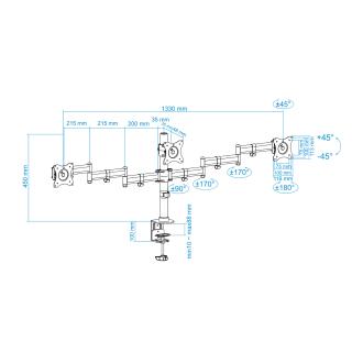 SOPORTE MESA TOOQ DB1327TN-B 3 MONIT. 13" A 27"