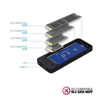 Caja externa TooQ TQE-2280B SSD M.2 NVMe PCIe (solo usb c)