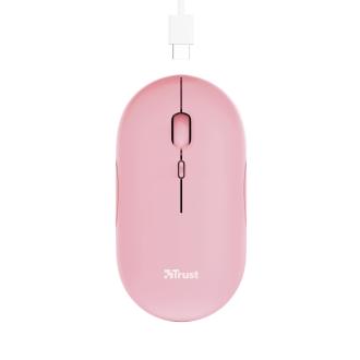 Ratón inalámbrico Trust Puck recargable fino rosa