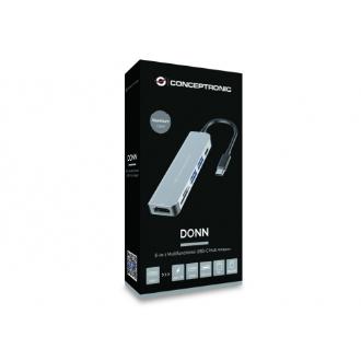 Adaptador Conceptronic USB Tipo C a 1xHDMI 1xUSB-C PD 60W 2xUSB-A 3.0 1xLector de tarjetas