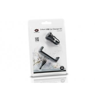 Cargador coche Conceptronic 5V 2xUSB + soporte móvil
