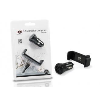 Cargador coche Conceptronic 5V 2xUSB + soporte móvil