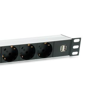 Regleta alimentación Equip rack 19" 1U 7 tomas 2x USB con protección