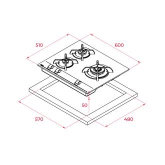 TEKA GBC 63010 KBN PLACA DE GAS 3 ZONAS CRISTAL