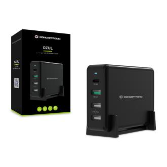 Cargador Conceptronic 3xUSB-A y 1xUSB tipo C 65W