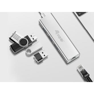 Adaptador Equip tipo C a 3xUSB-A 3.0 1xRJ45 gigabit