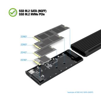 Caja externa Tooq TQE-2222B M.2 NGFF Y NVME RGB USB A