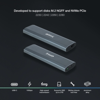 Caja externa TooQ TQE-2223G SSD M.2 NGFF/NVMe plata