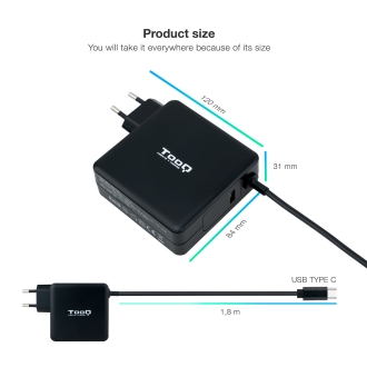 Cargador de portátil TooQ USB Tipo C PD3.0 90W negro